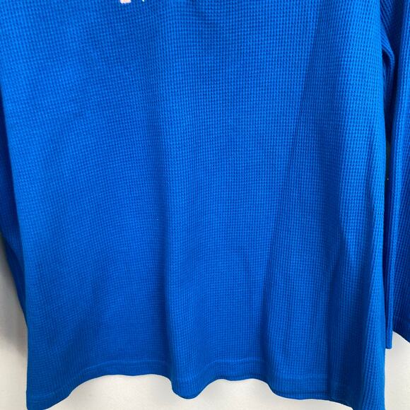 NWOT Woman Within 14-16 Blue Embroidered Thermal Waffle Knit Henley Cottage - Picture 6 of 8